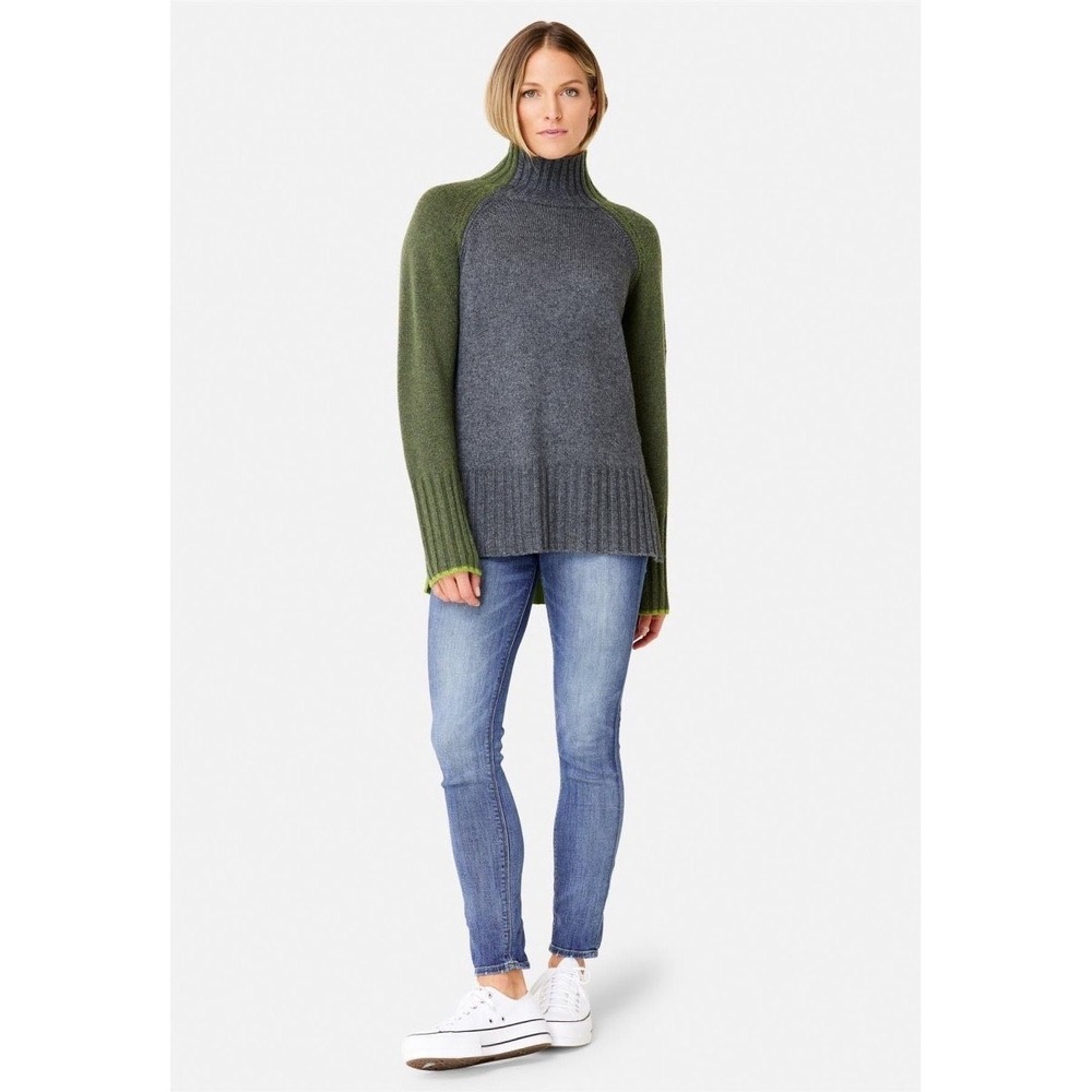 Krimson Klover Tunic Sweater Small Grey Green Merino Alpaca Blend Apres Ski EUC